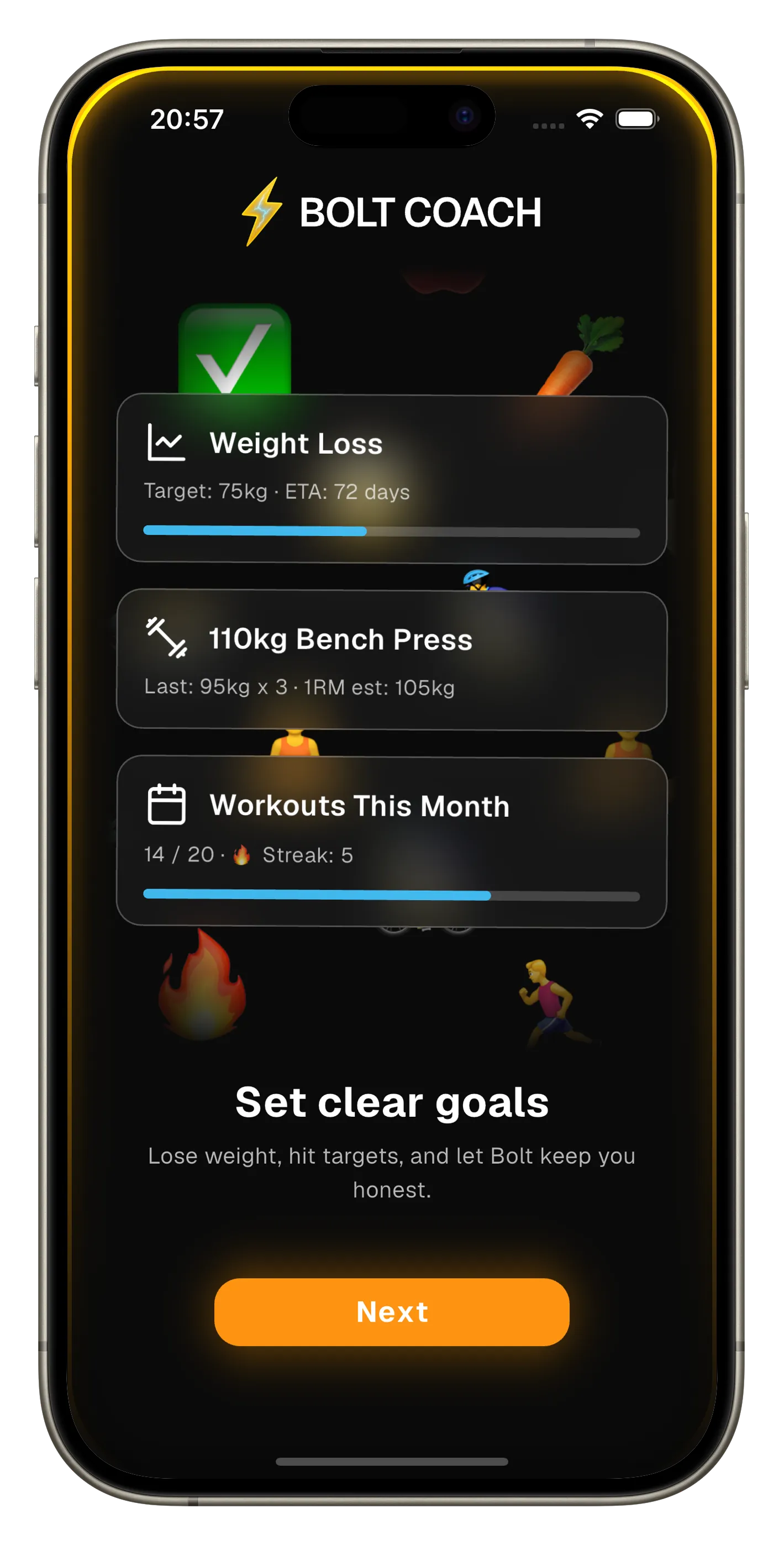 Habit and task tracking interface showing scheduling options, streak counters, and completion tracking.